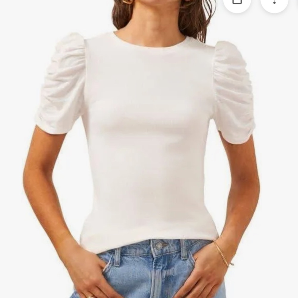 1. State Ribbed Puff Sleeve Tee in White. Size L